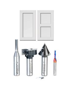Amana tool AMS-262 4-Pc CNC Simulated MDF Shaker Cabinet Door Router Bit Set, Solid and Insert Carbide, 1/4 and 1/2 Inch Shank
