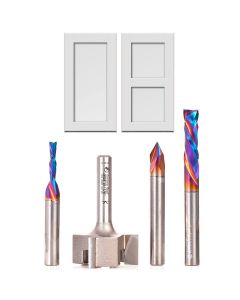 Amana tool AMS-263 4-Pc CNC Simulated MDF Shaker Cabinet Door Router Bit Set, Solid Carbide and Carbide Tipped, 1/4 Inch Shank