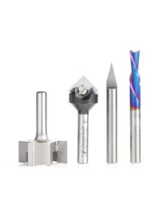 Amana tool AMS-281 4-Pc CNC General Purpose Set, 1/4 Inch Shank