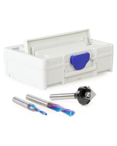 Amana tool AMS-299-T 3-Pc CNC Solid and Insert Carbide Starter Pack with 90 Deg V-Groove in Stackable Tanos Systainer Plastic Case, 1/4 Inch Shank