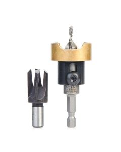 Amana tool AMS-307 2-Pc Carbide Tipped Countersink with Adjustable Depth Stop and No-Thrust, No Marring Bal Bearing, with Plug Cutter Pack