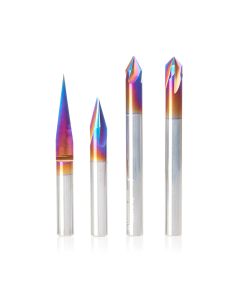 Amana tool AMS-312-K 4-Pc CNC Spektra Extreme tool Life Coated 15, 30, 60 and 90 Deg Signmaking & Lettering Pack, 1/4 Inch Shank