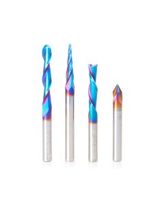 Amana tool AMS-314-K 4-Pc CNC Spektra Extreme tool Life Coated Signmaking & Engraving Pack, 1/4 Inch Shank