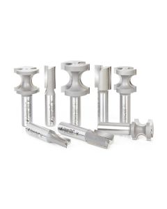Amana tool AMS-407 8-Pc Carbide Tipped Straight and Bulnose Router Bit Combo Set, 1/2 Inch Shank