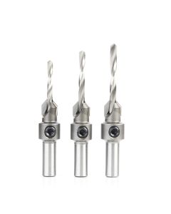 Amana tool AMS-623 3-Pc Carbide Tipped Countersink Set, Round Shank