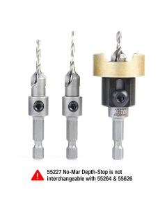 Amana tool AMS-624 3-Pc Carbide Tipped Countersink with Adjustable Depth Stop and No-Thrust, No Marring Bal Bearing Set, Hex Shank