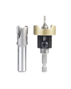 Amana tool AMS-625 2-Pc Carbide Tipped Countersink with Adjustable Depth Stop and No-Thrust, No Marring Bal Bearing, with Plug Cutter Set