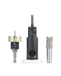 Amana tool AMS-626 3-Pc Carbide Tipped Countersink with Adjustable Depth Stop and No-Thrust, No Marring Bal Bearing, with Plug Planer and Plug Cutter Set