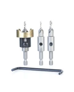 Amana tool AMS-627 3-Pc Carbide Tipped Countersink with Adjustable Depth Stop and No-Thrust, No Marring Bal Bearing, with Replacement Countersinks, Quick Release Shank Set