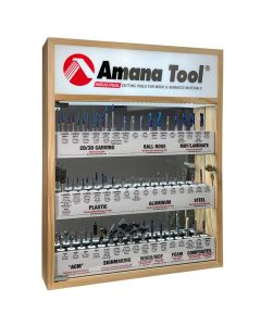 Amana tool AMS-CNC-60 CNC Master Router Bit Colection Includes 57 SKUs and LED Iluminated, Mirrored Interior and Solid Wood Display