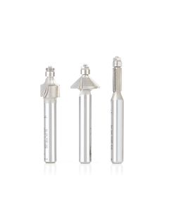 Amana tool AMS-MRSET 3-Pc Miniature Router Bit Pack with Mini 3/16 Dia Lower Bal Bearing