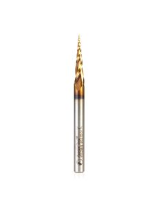 Amana tool HSS1298-M CNC 2D and 3D Carving Bal Nose 5.8 Deg Tapered Angle x 0.5mm Dia x 0.25mmRadius x 26mm CH x 6mm Shank x 76mm Inch Long x 3 Flute High Speed Steel (HSS) ZrN Coated Upcut Router Bit