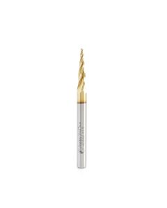 Amana tool HSS1302 CNC 2D and 3D Carving Bal Nose 5.4 Deg Tapered Angle x 1/16 Dia x 1/32 Radius x 1 CH x 1/4 Shank x 3 Inch Long x 4 Flute High Speed Steel (HSS) ZrN Coated Upcut Router Bit