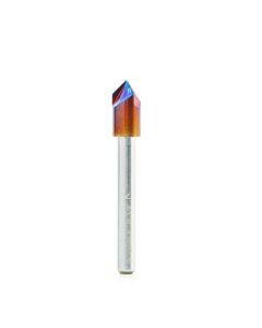 Amana tool 45646-K Solid Carbide (Brazed To Steel Shank) Cutting Edge Spektra Extreme tool Life Coated V-Groove 90 Deg x 3/8 D x 0.188 CH x 1/4 Inch SHK 3-Flute Router Bit