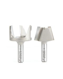 Amana tool 55413 2-Pc Carbide Tipped 15 Deg x 1-3/4 D x 1/2 CH Solid Surface Tapered Plug Cutter Repair Router Bit Set