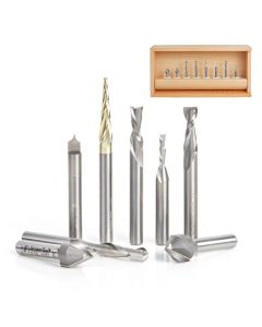 Amana tool AMS-177 8-Pc CNC V-Groove, Point Roundover and Multi-Purpose 1/4 SHK Router Bit Colection