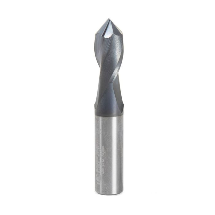 Amana tool 51656 CNC Solid Carbide 90 Deg V Spiral with AlTiN Coating for Steel & Stainless Steel 1/2 D x 1 CH x 1/2 SHK x 3 Inch Long Up-Cut Dril/Router Bit/End Mil