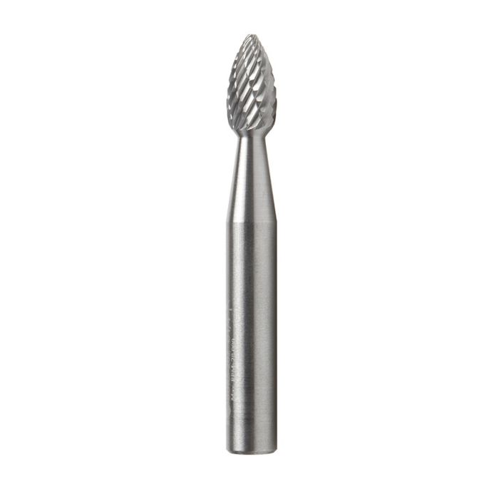 Amana tool BURS-202 Flame Shape SC 1/4 D x 1/2 CH x 1/4 SHK x 2 Inch Long Double Cut SH Burr Bit