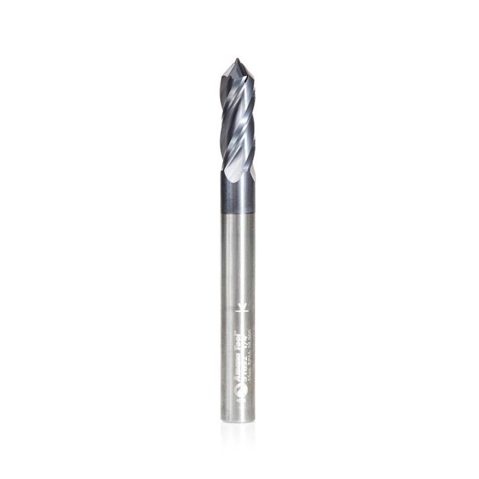 Amana tool 51692 CNC Solid Carbide 90 Deg V Spiral with AlTiN Coating for Steel & Stainless Steel 1/4 D x 3/4 CH x 1/4 SHK x 2-1/2 Inch Long 4 Flute Up-Cut Dril/Router Bit/End Mil