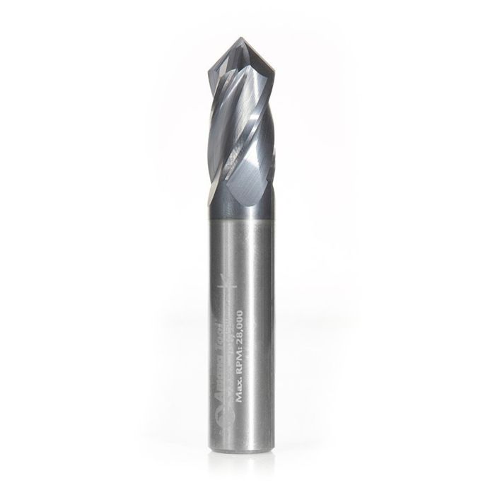 Amana tool 51696 CNC Solid Carbide 90 Deg V Spiral with AlTiN Coating for Steel & Stainless Steel 1/2 D x 1 CH x 1/2 SHK x 3 Inch Long 4 Flute Up-Cut Dril/Router Bit/End Mil