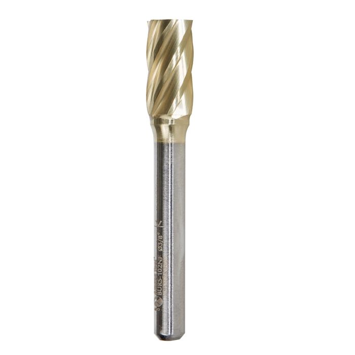 Amana tool BURS-102NF Cylindrical Shape SC Head 3/8 D x 3/4 CH x 1/4 SHK x 2-1/2 Inch Long ZrN Coated Double Cut SA Burr Bit