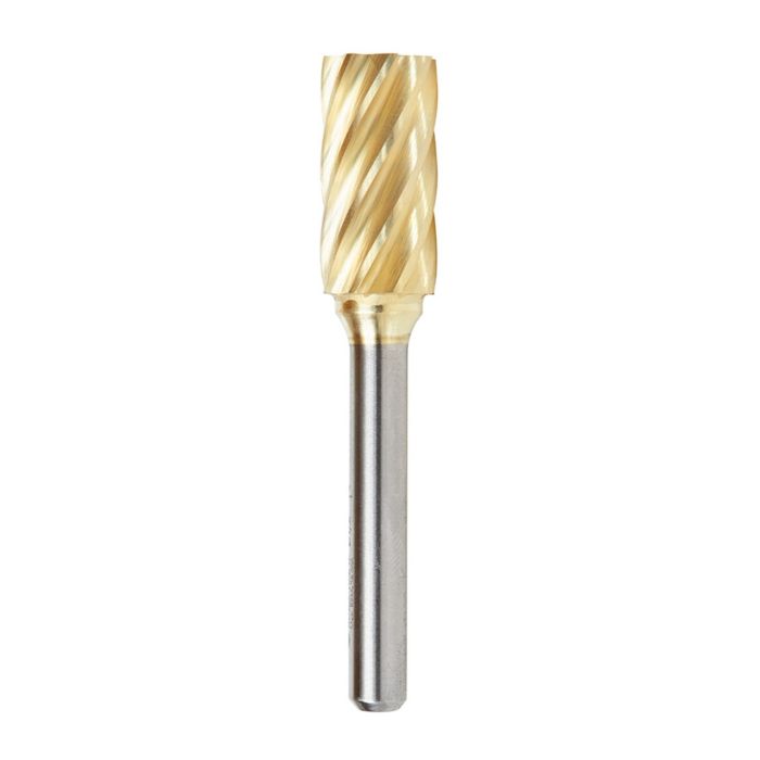 Amana tool BURS-104NF Cylindrical Shape SC Head 1/2 D x 1 CH x 1/4 SHK x 2-3/4 Inch Long ZrN Coated Double Cut SA Burr Bit