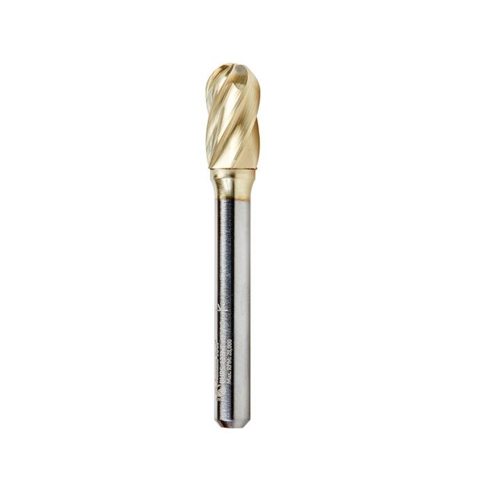 Amana tool BURS-122NF Radius Cylinder SC Head 3/8 D x 3/4 CH x 1/4 SHK x 2-1/2 Inch Long ZrN Coated Double Cut SC Burr Bit