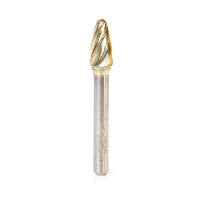 Amana tool BURS-142NF Radius Tree Shape SC Head 3/8 D x 3/4 CH x 1/4 SHK x 2-1/2 Inch Long ZrN Coated Double Cut SF Burr Bit