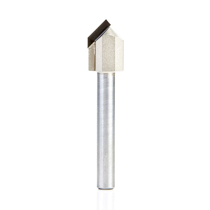Amana tool DRB-418 Polycrystaline Diamond (PCD) Tipped 90 Deg V Engraving/Chamfering 1/2 Dia x 3/8 Inch Cut Height x 1/4 Shank Router Bit