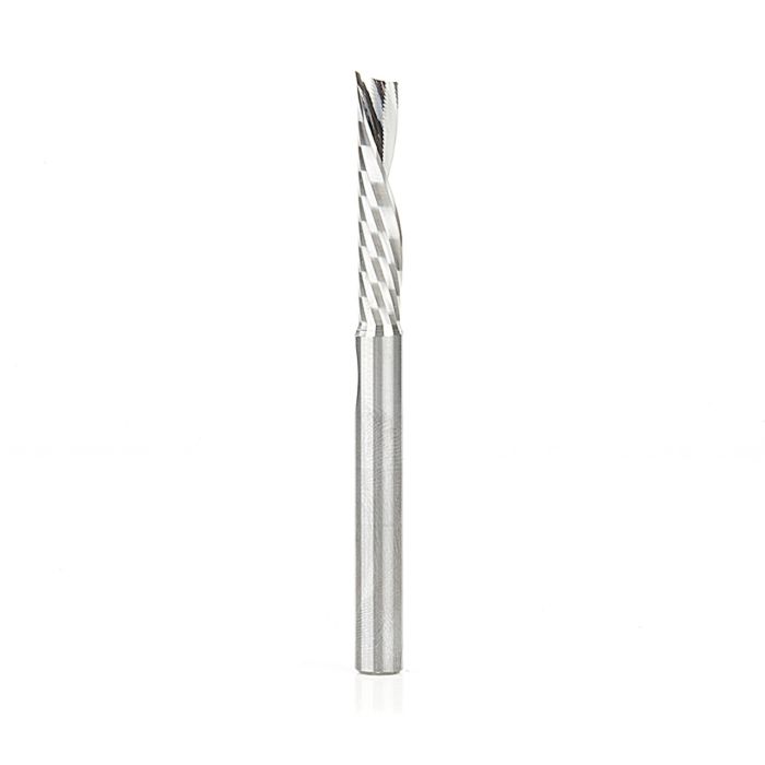Amana tool 51776 CNC SC Spiral O Single Flute, Aluminum Cutting 1/4 D x 1-1/4 CH x 1/4 SHK x 3 Inch Long Down-Cut Router Bit with Mirror Finish