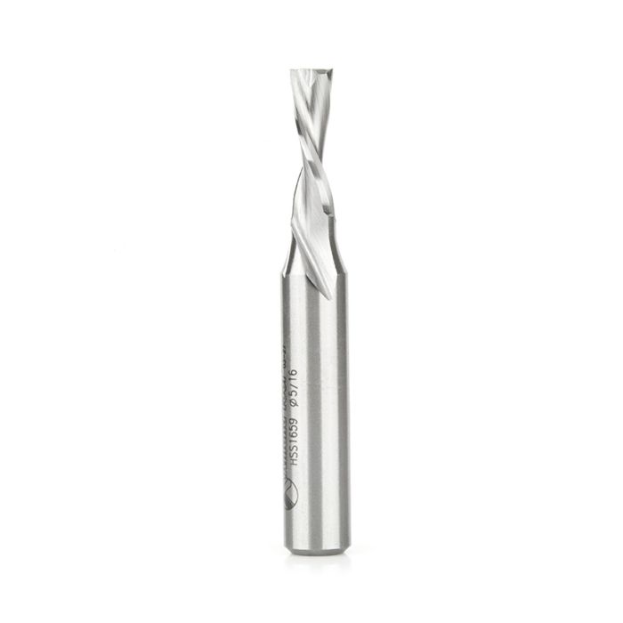 Amana tool HSS1659 HSS Spiral Aluminum Cutting Double Flute Down-Cut 5/16 D x 1 CH x 1/2 SHK 3-1/2 Inch Long Router Bit