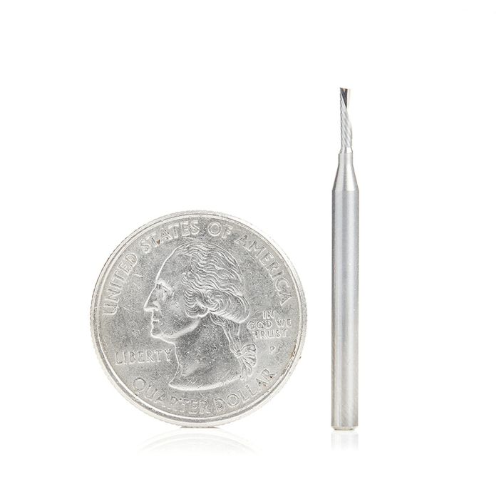 Amana tool 51770 CNC SC Spiral O Single Flute, Aluminum Cutting 1/16 D x 1/4 CH x 1/8 SHK x 1-1/2 Inch Long Down-Cut Router Bit with Mirror Finish