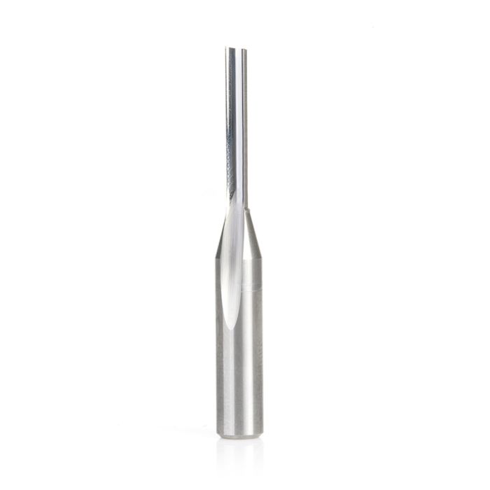 Amana tool 43531 SC Single O Flute Straight Grind Aluminum Cutting 1/8 D x 13/16 CH x 1/4 SHK x 2 Inch Long Router Bit with Mirror Finish