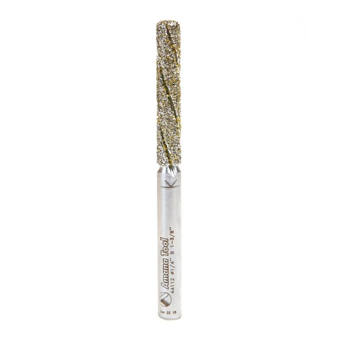 Amana tool 44112 Diamond Grit 1/4 Dia x 1-3/8 Cut Length x 1/4 Inch Shank, 3 Flute Down-Cut Aloy Steel End Mil Coated with Electro Plated Diamonds