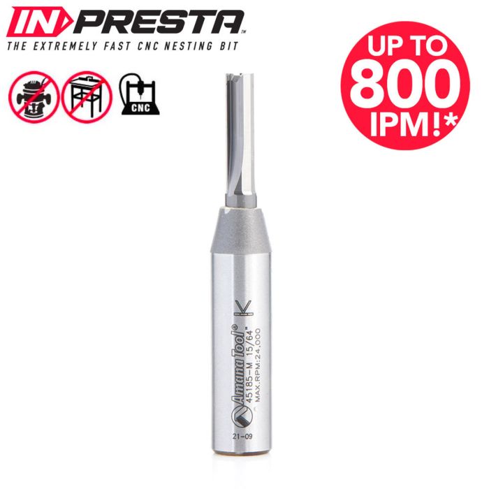 Amana tool 45185-M CNC Nesting In-Presta 3 Flute Solid Carbide Cutting Edge Straight Plunge High Production 6mm D x 21mm CH x 12mm SHK x 77mm Long Router Bit