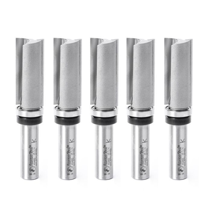 Amana tool 45465-5, 5-Pack Carbide Tipped Flush Trim Plunge Template 3/4 D x 1-3/4 CH x 1/2 Inch SHK w/ Upper Bal Bearing Router Bits