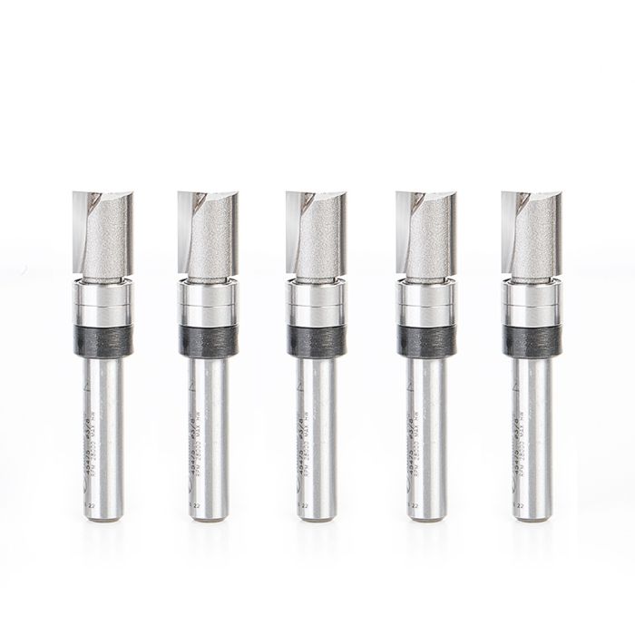 Amana tool 45475-5, 5-Pack Carbide Tipped Flush Trim Plunge Template 3/8 D x 1/2 CH x 1/4 Inch SHK w/ 2 Upper Bal Bearings Router Bits
