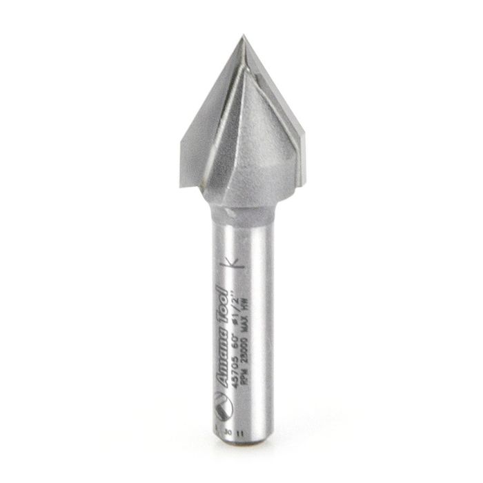 Amana tool 45705 Carbide Tipped V Groove 60 Deg x 1/2 D x 7/16 CH x 1/4 Inch SHK Router Bit