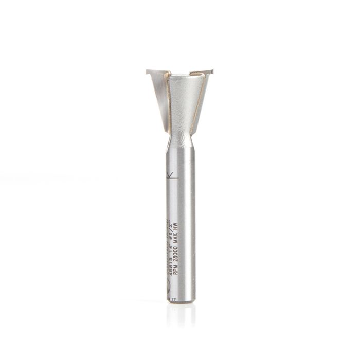 Amana tool 45815 Carbide Tipped Dovetail 14 Deg x 1/2 D x 1/2 CH x 1/4 Inch SHK Router Bit