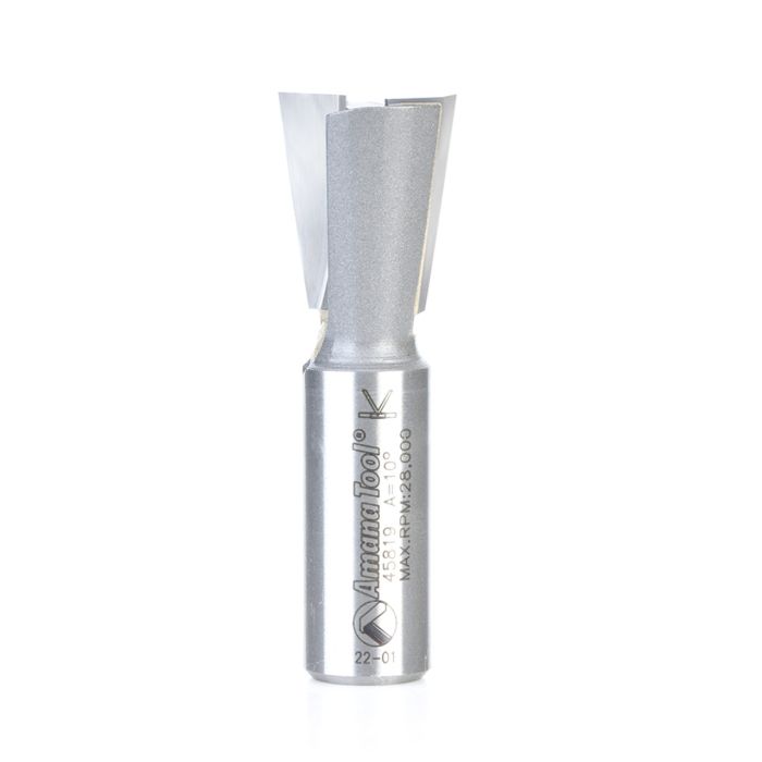 Amana tool 45819 Carbide Tipped Dovetail 10 Deg x 3/4 D x 13/16 CH x 1/2 Inch SHK Router Bit