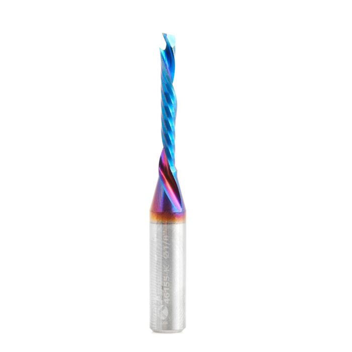 Amana tool 46155-K CNC SC Spektra Extreme tool Life Coated Compression Spiral 'O' Flute 1/8 D x 7/8 CH x 1/4 SHK x 2 Inch Long 1 Flute Router Bit