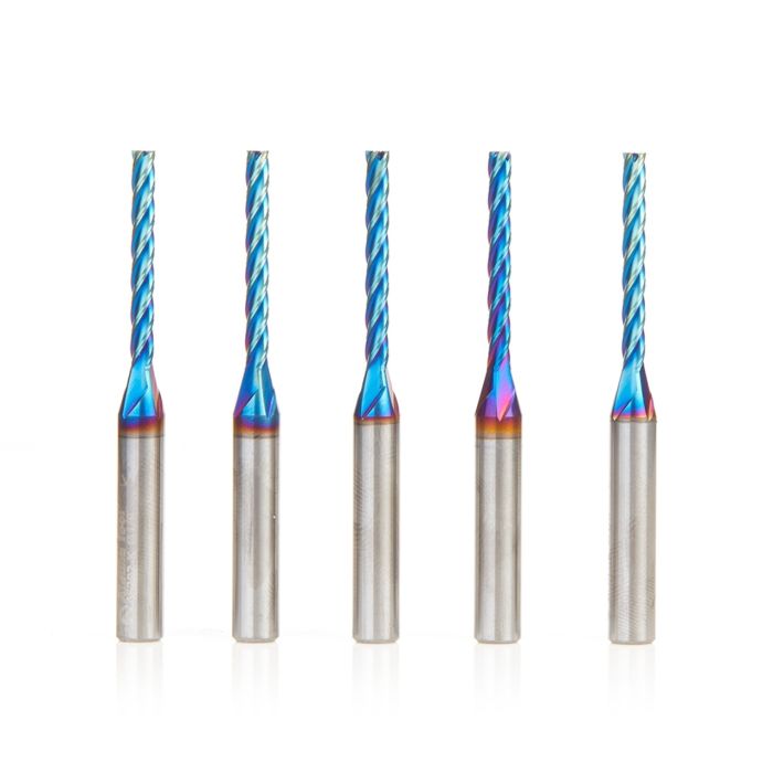 Amana tool 46292-K-5, 5-Pack CNC Spektra Extreme tool Life Coated Spiral 2D/3D Carving 0.10 Deg Tapered Angle Flat Bottom x 1/8 D x 1-3/32 CH x 1/4 SHK x 2-1/2 Inch Long x 4 Flute SC Up-Cut Router Bits