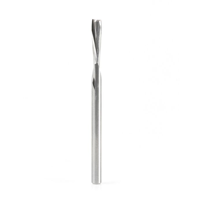 Amana tool 46340 CNC Solid Carbide Spiral Plunge for Solid Wood 1/8 D x 1/2 CH x 1/8 SHK x 2 Inch Long Down-Cut Router Bit