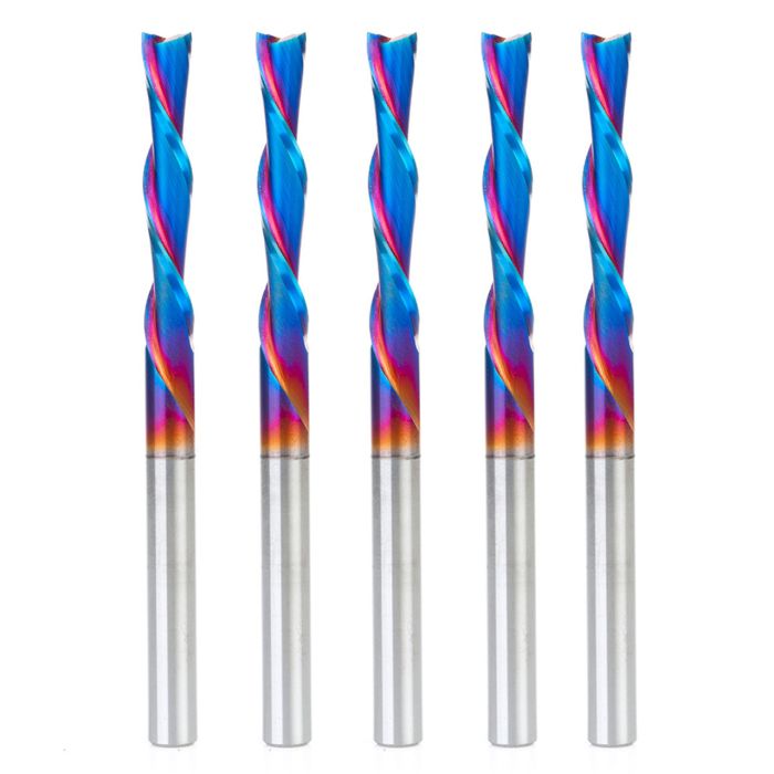 Amana tool 46502-K-5, 5-Pack SC Spektra Extreme tool Life Coated Spiral Plunge 1/4 Dia x 1-1/2 CH x 1/4 SHK 3-1/2 Inch Long Down-Cut Router Bits