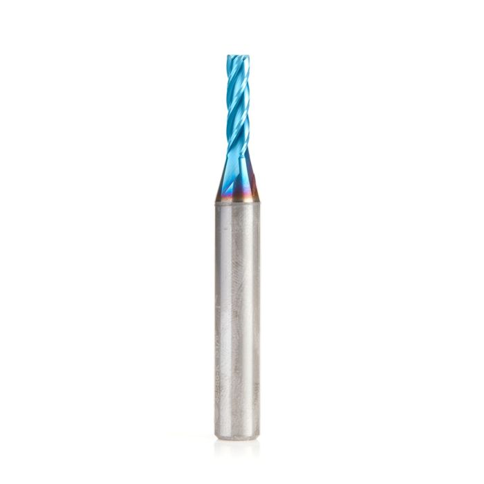 Amana tool 46586-K CNC Spektra Extreme tool Life Coated Spiral 2D/3D Carving 0.10 Deg Straight Angle Flat Bottom x 1/8 D x 1/2 CH x 1/4 SHK x 2 Inch Long x 4 Flute SC Up-Cut Router Bit