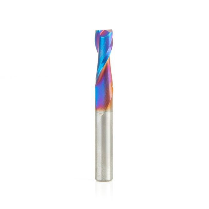 Amana tool 46587-K CNC Spektra Extreme tool Life Coated Spiral 2D/3D Carving 0.10 Deg Straight Angle Flat Bottom x 1/4 D x 3/4 CH x 1/4 SHK x 2 Inch Long x 2 Flute SC Up-Cut Router Bit