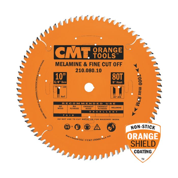 CMT 210.080.10 Industrial Fine Cut-Off Saw Blade, 10-Inch x 80 Teeth 40° ATB Grind with 5/8-Inch Bore, PTFE Coating