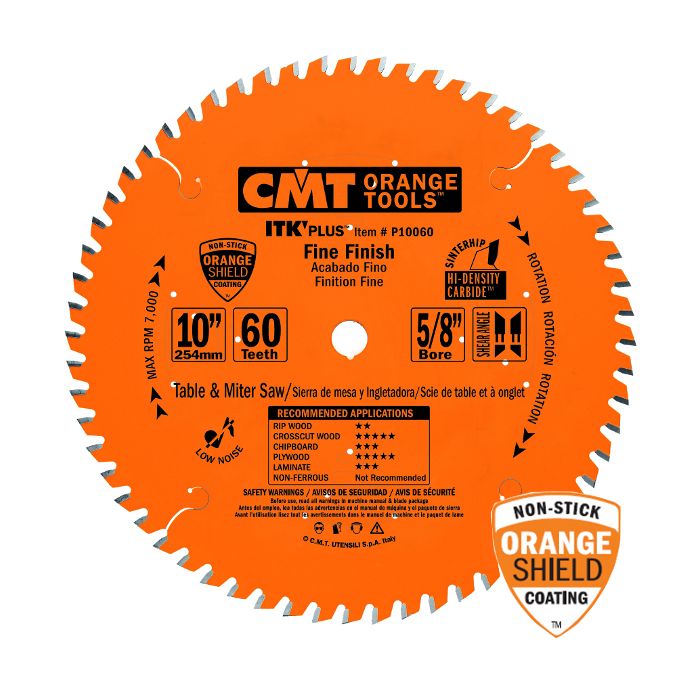 CMT P10060S ITK Plus Finish Sliding Compound Saw Blade, 10 x 60 Teeth, 10° ATB+Shear with 5/8-Inch bore
