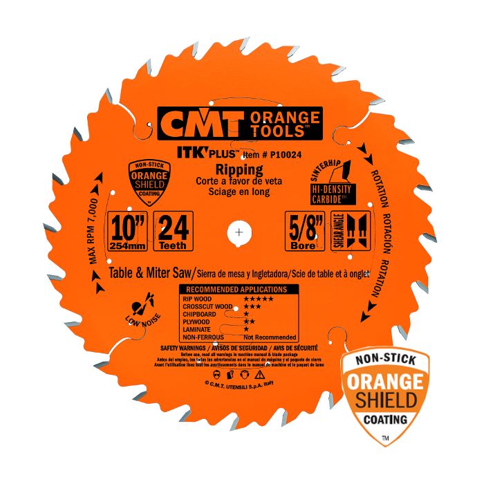 CMT P10024 ITK Plus Ripping Saw Blade, 10 x 24 Teeth, 10° ATB+Shear with 5/8-Inch bore