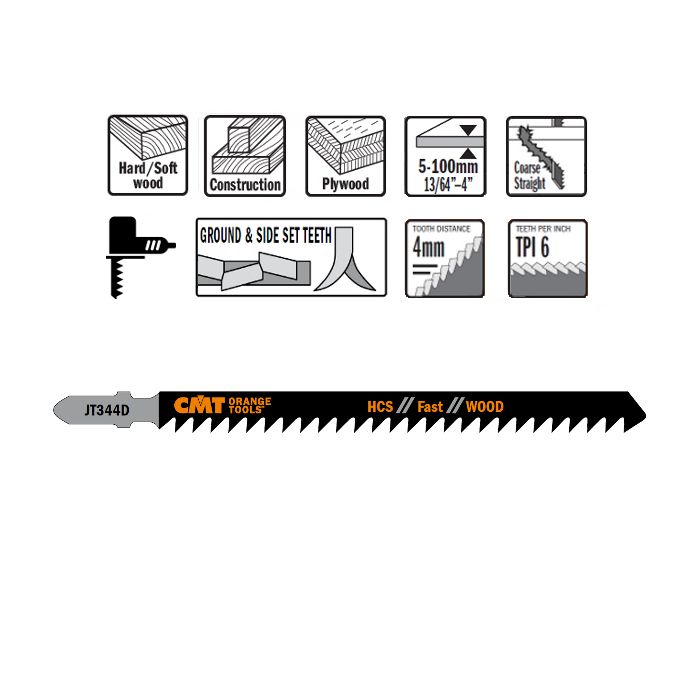 CMT JT344D-5 Jig Saw Blades for Wood (5-Piece Pack)